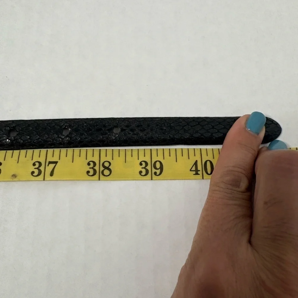 Skinny Black Snakeskin‎ Belt with Silver Buckle. Size L